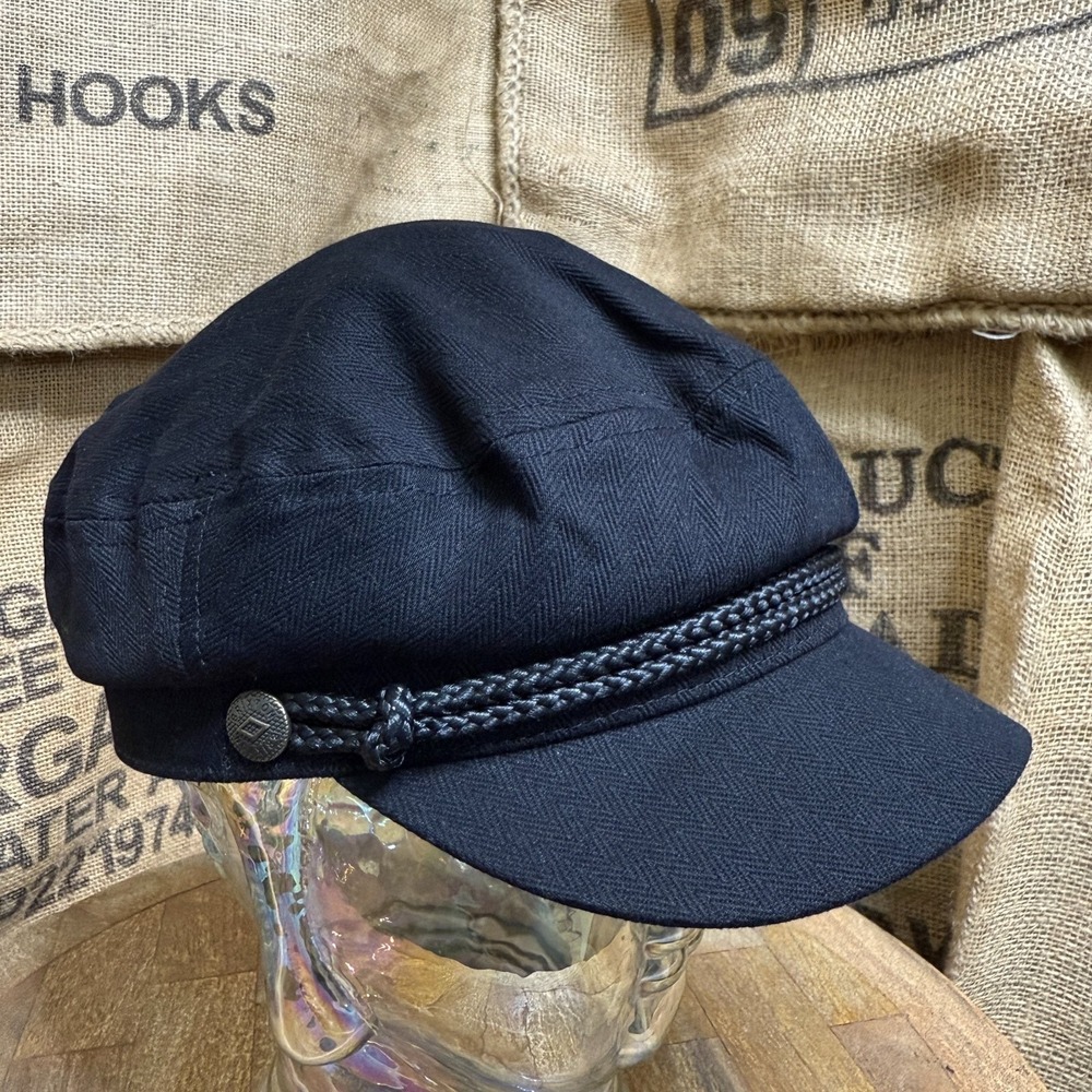 Brixton Fiddler XS Navy Black Herringbone Baker Boy Cap Hat Newsboy Cotton